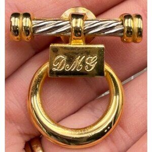 Vintage Lilian Vernon Mixed Metal Door Knocker Style Pin Brooch Gold Tone Engrav
